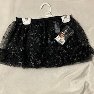 NWT Capezio Black Tuile pull on Skirt w silver sparkle butterfly/flower/star G L